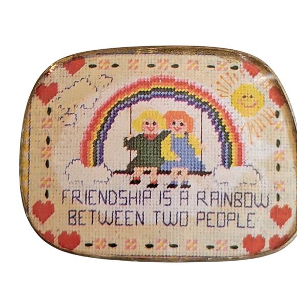 Vintage Friendship Is A Rainbow Pin Brooch Two Girls Swinging 2.03"x1.49" - Picture 4 of 11